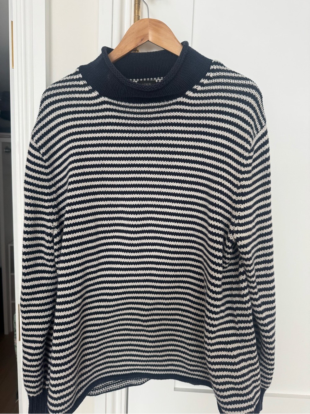 J. Crew Black & White Striped Turtleneck Sweater